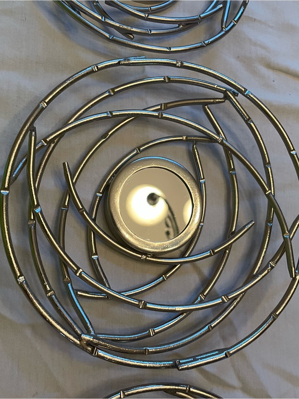 Silver Spiral Metal Wall Decor Mirror 3 Piece Set- Modern Home Accent
